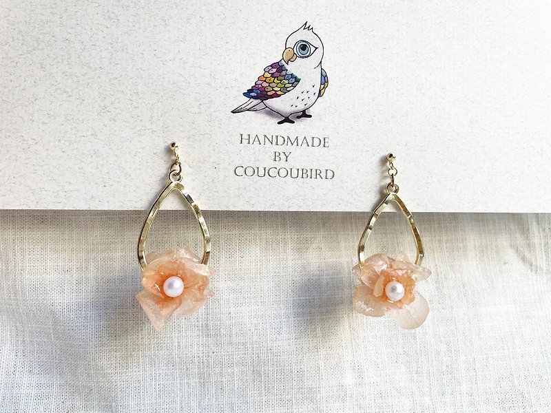 *coucoubird*Flower earrings/pink orange - ต่างหู - พืช/ดอกไม้ สีส้ม