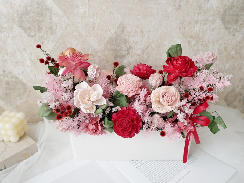 長盆大型乾燥花盆花【緋紅粉黛】乾燥花盆花/開幕花禮/客製化 - 盆栽/植栽 - 植物．花 紅色