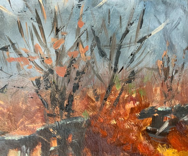 絵画 油絵風景画森林公園ミニ美