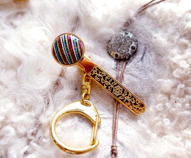 Gold painted beads bag inner bag clip lock key chain key ring