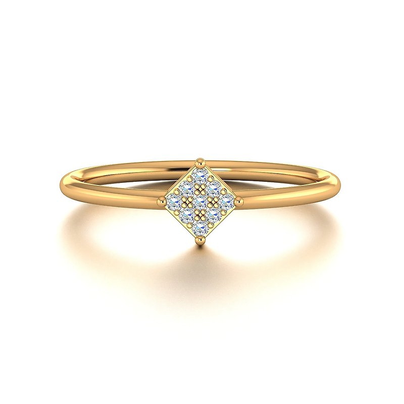 【PurpleMay Jewellery】18k White Gold Square Natural Diamond Ring Band R026 - แหวนทั่วไป - เพชร สีใส