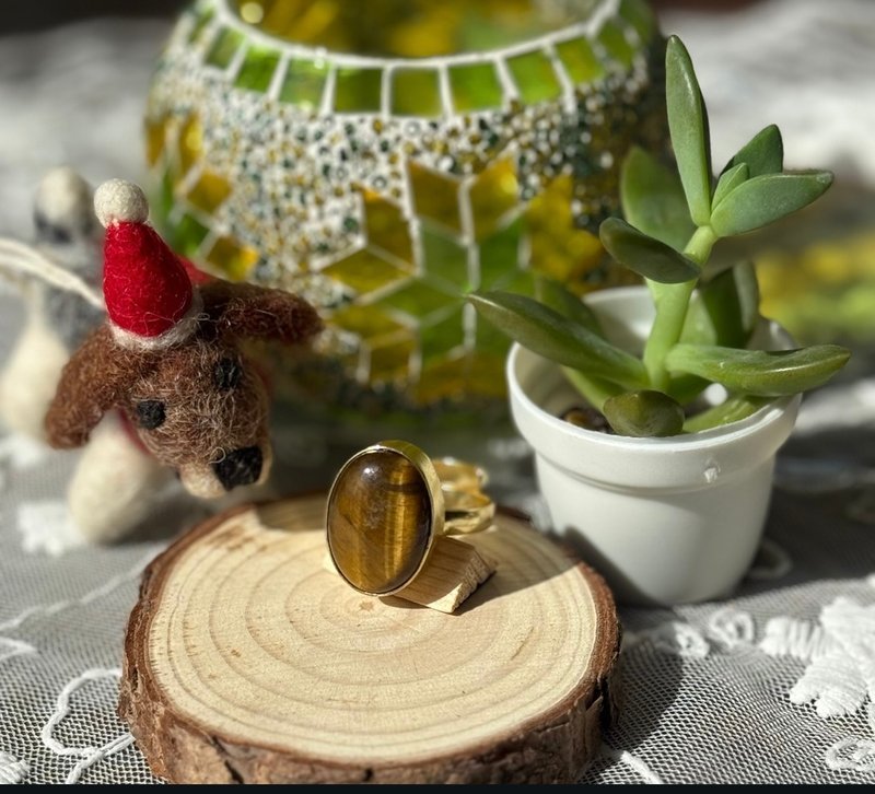 India | Natural Stone Ring Collection - Tiger's Eye - แหวนทั่วไป - ทองแดงทองเหลือง สีส้ม