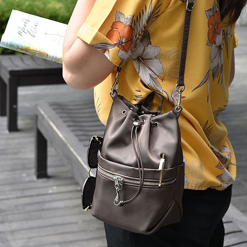 Clearance product-good holiday storage bucket bag-cocoa brown, PPC94874 - Messenger Bags & Sling Bags - Faux Leather Brown