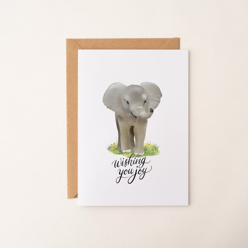 手繪小象插畫卡片 可愛 祝福卡片 萬用卡 禮品卡 小卡片 喜樂 - 卡片/明信片 - 紙 灰色