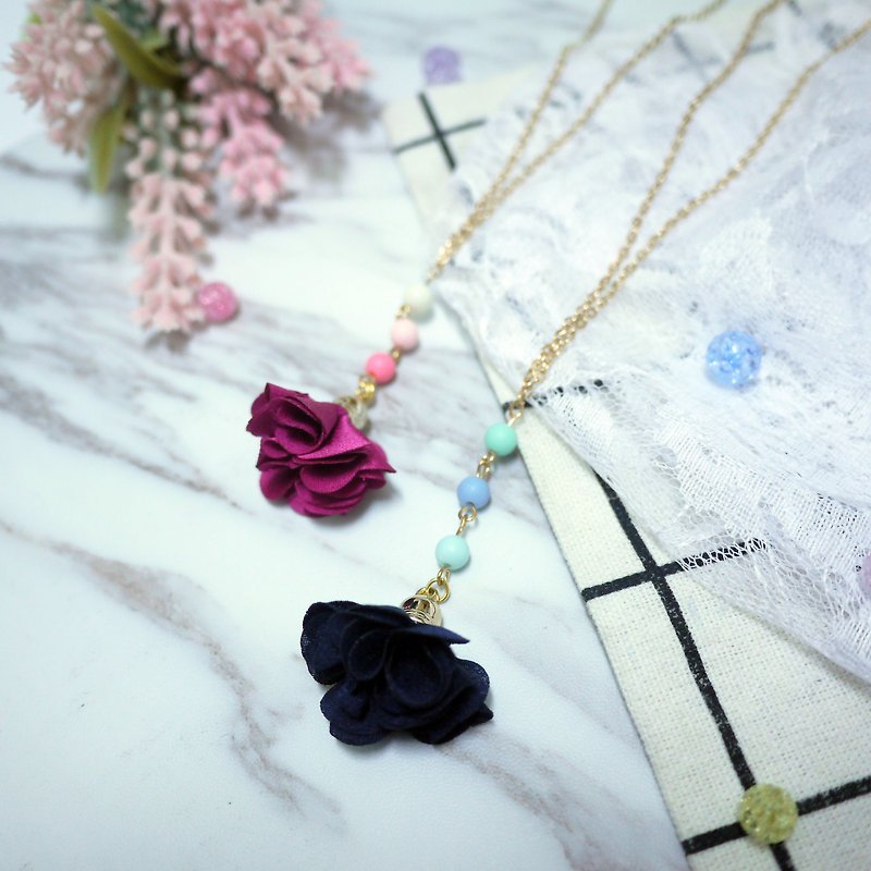 Goody Bag-Elegant Vintage Flower Necklace, Two-Colored Girlfriend (2 Packs of Exquisite Lucky Bags) - สร้อยคอทรง Collar - พืช/ดอกไม้ สีน้ำเงิน