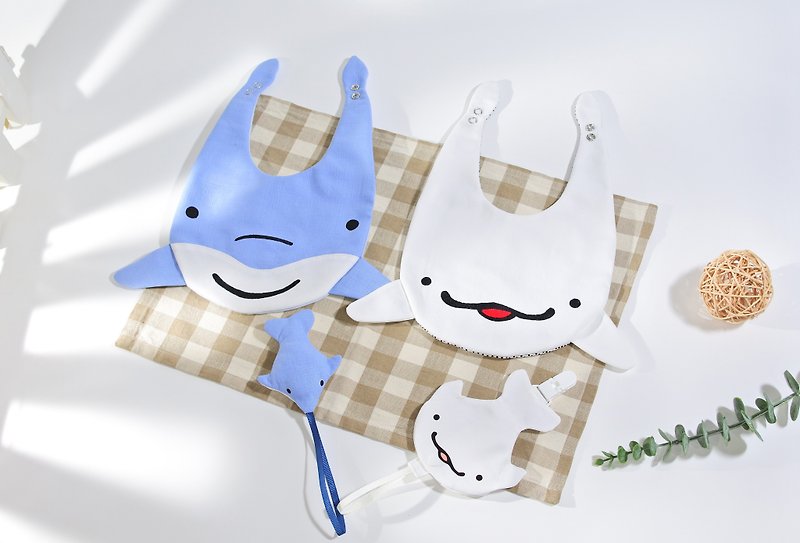 彌月禮盒 海洋系列嬰兒圍兜 啾啾器 二合一奶嘴夾 - 彌月禮盒 - 棉．麻 