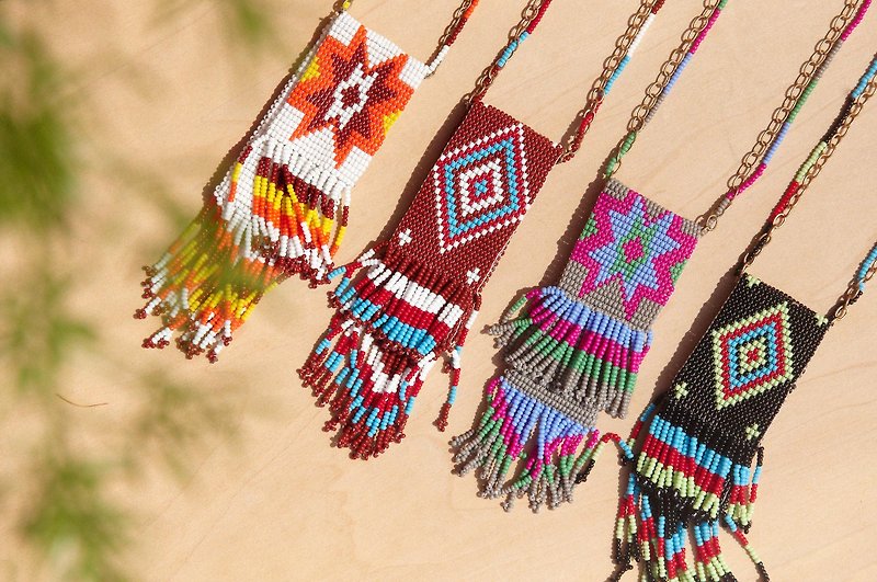 Handmade limited beaded necklace / lighter set / Bohemian beaded necklace - ethnic wind geometry totem - สร้อยคอ - โลหะ หลากหลายสี