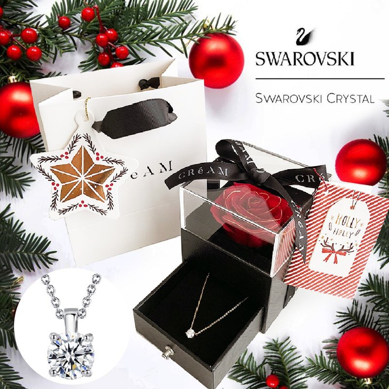 Send Christmas card + Christmas hanging card Letitia Swarovski diamond necklace + crimson gold edge eternal flower - Necklaces - Other Materials 