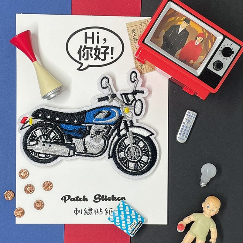 刺繡貼紙-檔車經典藍 - 貼紙 - 繡線 多色