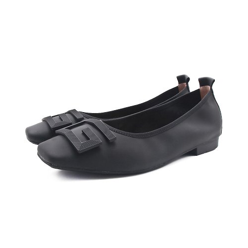 米蘭皮鞋Milano PQ(女)大G飾真皮絲綢滑面質感低跟鞋 女鞋-霧黑色