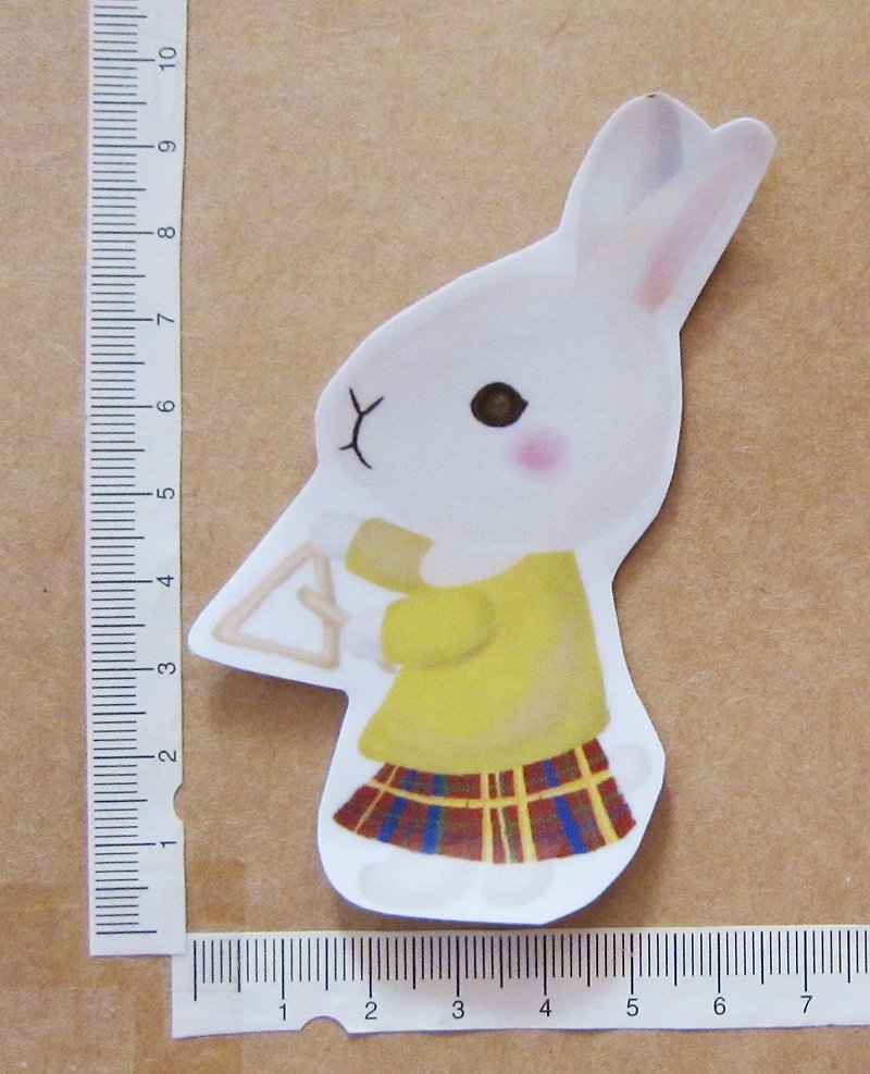 Hand-painted illustration style completely waterproof sticker bunny band musical instrument triangle iron white rabbit - สติกเกอร์ - วัสดุกันนำ้ ขาว