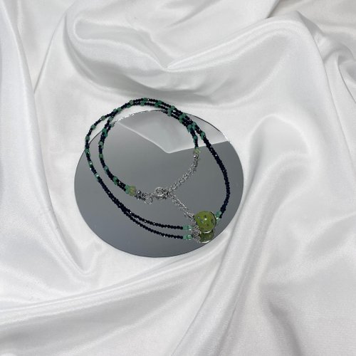 曖岄IREAL 手工大漆珠+爆閃黑尖晶 設計款手作項鍊 天然礦石水晶
