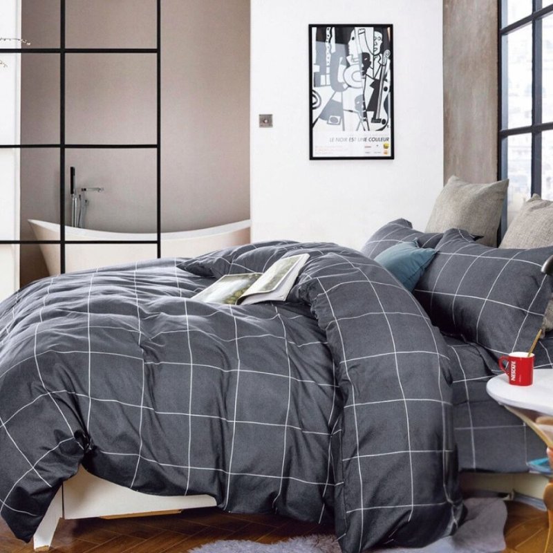 灰色方格 台灣製 舒柔棉 單人/雙人/加大 薄床包被套組 - 寢具/床單/被鋪 - 其他材質 