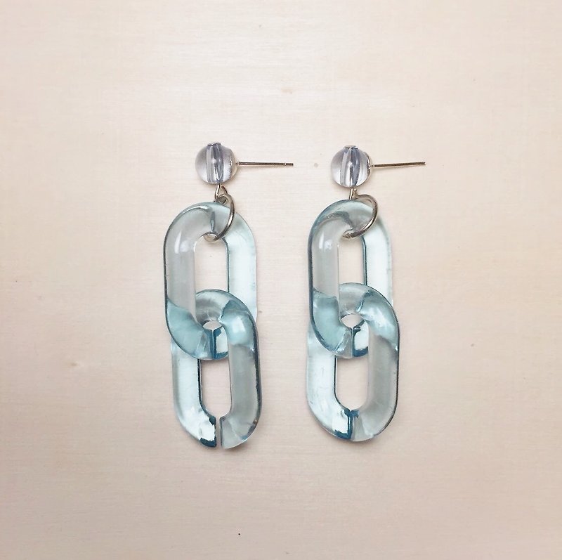 Waterproof Acrylic Transparent Light Blue Oval Double Buckle Earrings - Earrings & Clip-ons - Acrylic Blue