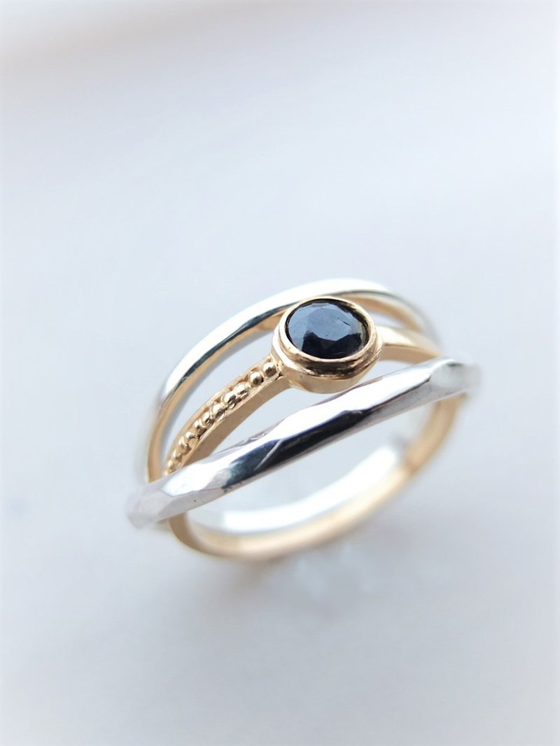 K10yg,Silver Mix stack ring /Blue sapphire - แหวนทั่วไป - โลหะ สีทอง