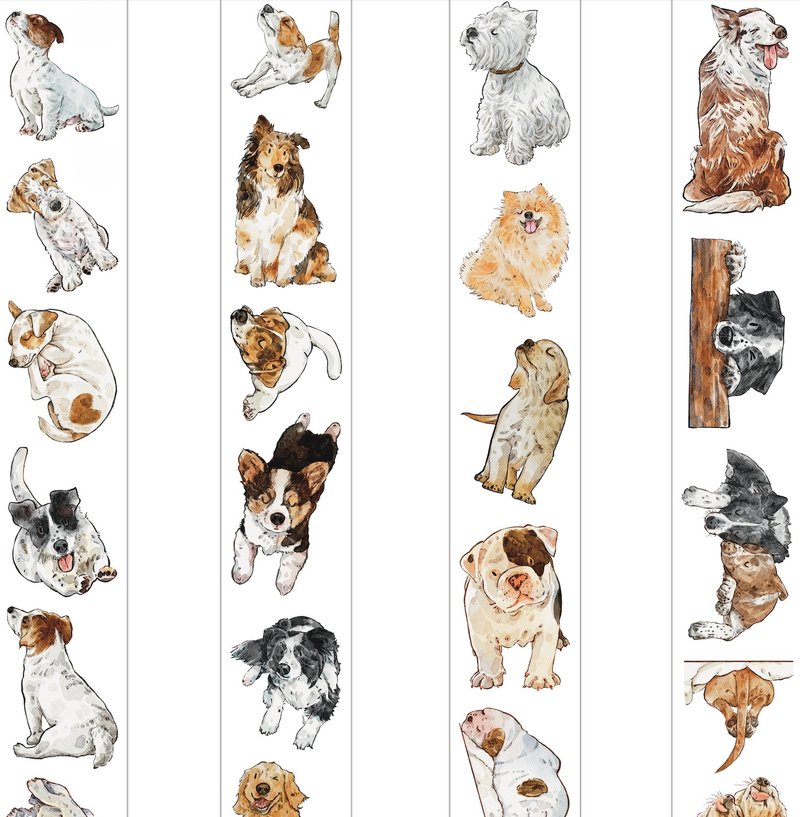 Wang~ Puppy photo PET cut sticker roll and paper tape 6 meters roll (kiss-cut) - มาสกิ้งเทป - วัสดุอื่นๆ หลากหลายสี