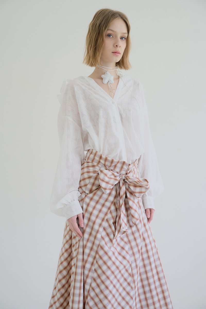 plaid bias maxi skirt 格紋斜裁長裙 red brown 紅棕 - 裙子/長裙 - 棉．麻 多色