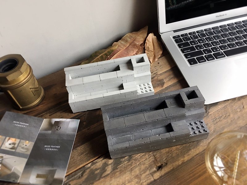 Dawn MUSE Lego double-layer Cement pen holder business card holder office diffuser stone hand-made creativity - ที่ตั้งบัตร - ปูน หลากหลายสี