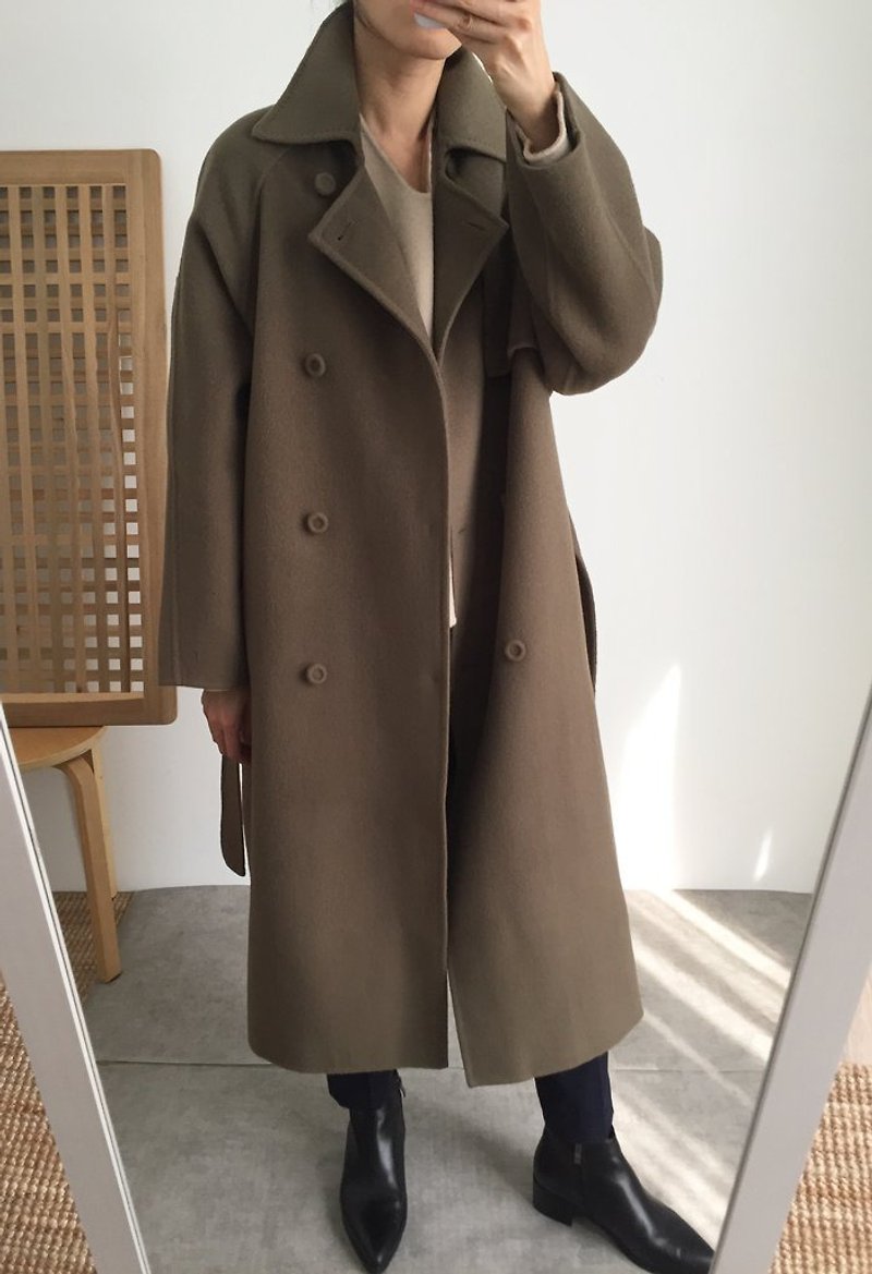 Mischa Coat Fully hand-stitched large lapel double-breasted Lachlan double-sided wool coat multicolor/can be customized - เสื้อแจ็คเก็ต - ขนแกะ 