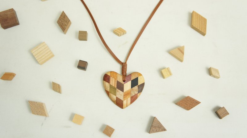 Parquet heart pendant - Necklaces - Wood Brown