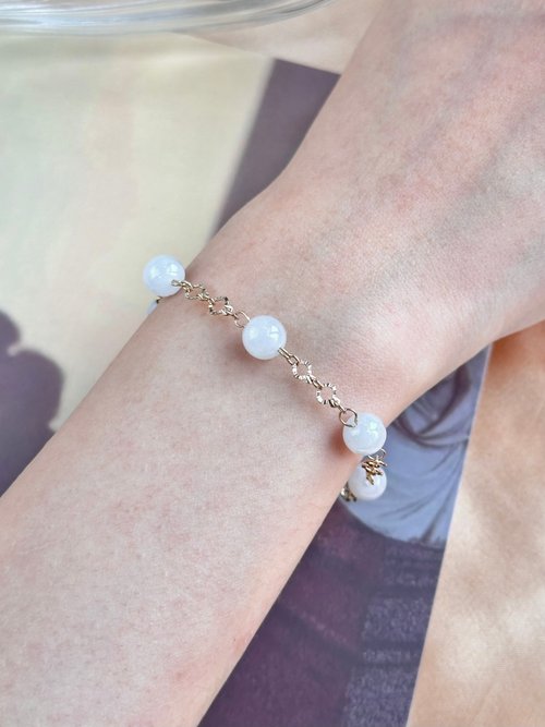翡翠設計館 / 賞翠•玩翠 EXE Jewelry 冰白翡圓玉14K包金手鍊 玉|天然緬甸翡翠