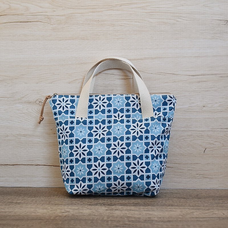 Zipper small bag/cutlery bag_retro tiles - Handbags & Totes - Nylon Blue
