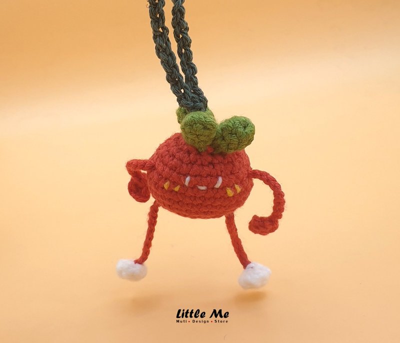 Happy vegetable: Leggy tomato bag charm/ keychain, Crochet handicraft - ที่ห้อยกุญแจ - ผ้าฝ้าย/ผ้าลินิน สีแดง