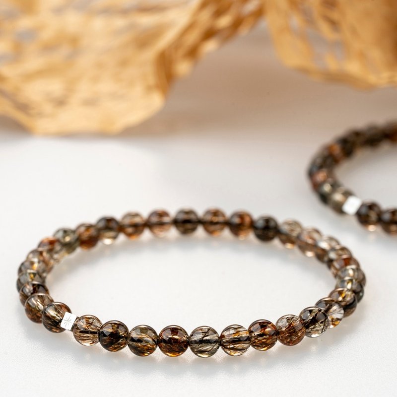 D11201 Mineral Black Gold Super | Natural Energy Bracelet | 5-6mm - สร้อยข้อมือ - คริสตัล สีดำ