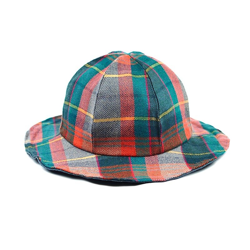 Calf Calf Village village men and women bent double-sided handmade wool hat large brim hat original second-generation small volcano {more} wearing the more engaging and green plaid Orange [H-158] - Hats & Caps - Wool Multicolor