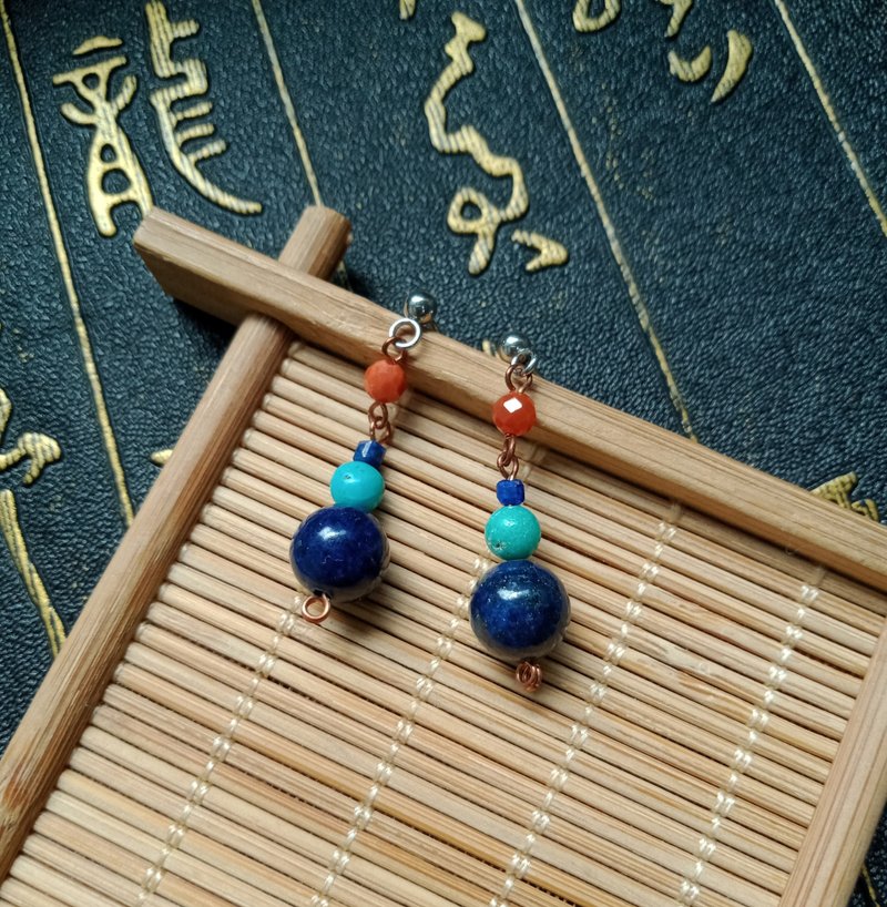 Anonymous mountains and rivers. earrings. Duobao ethnic style earrings-2. folk-custom. metal braid - Earrings & Clip-ons - Gemstone Multicolor