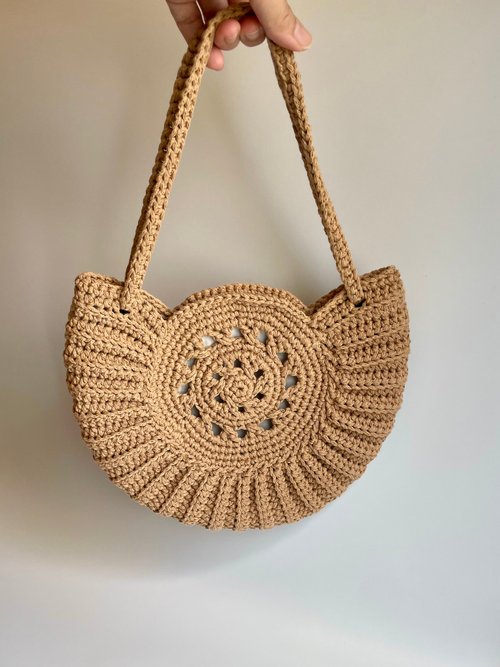 RitCrochet Design 棉繩編織圓形貝殼手挽包腋下包