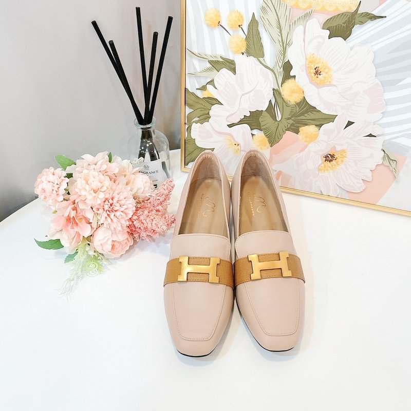 Square toe H low heel loafers - taro - รองเท้าอ็อกฟอร์ดผู้หญิง - หนังแท้ 