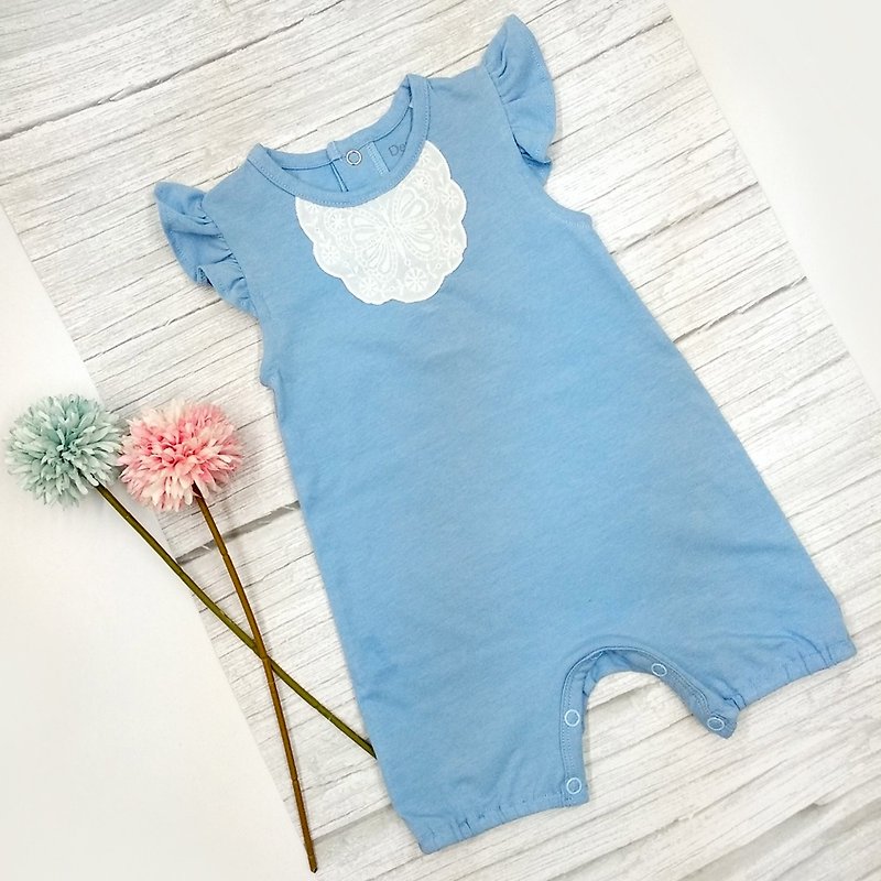 [Deux Filles Organic Cotton] Baby Sleeveless Lace Jumpsuit/Newborn Onesies(Pink Blue) - Onesies - Cotton & Hemp 