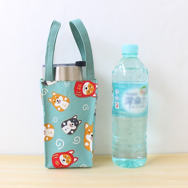 Tumbler Shiba Inu - Green Drink Bag (Large) Green Cup Bag Ice Cup Bag - Beverage Holders & Bags - Cotton & Hemp Green