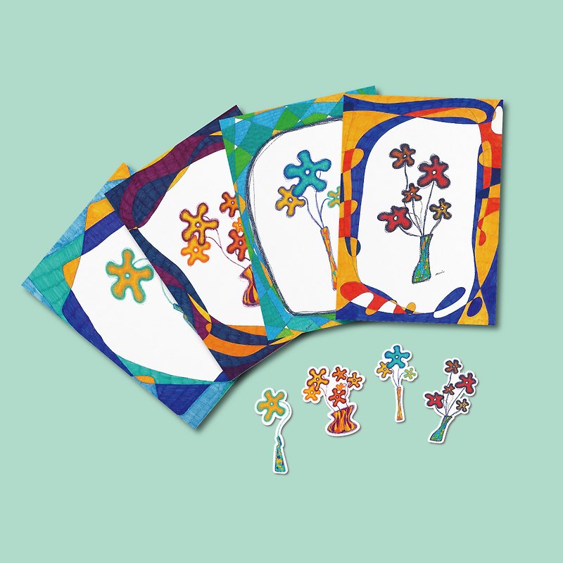 【 Set - postcard *4 . sticker *4 】 The flowers - Cards & Postcards - Paper Multicolor