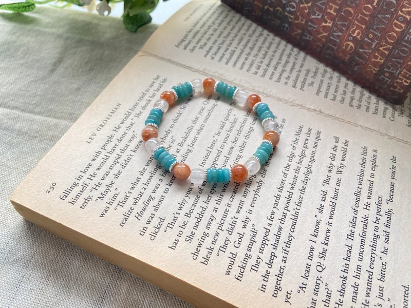 天河石/金太陽/白幽靈 天然石手鏈 - 手鍊/手環 - 水晶 藍色