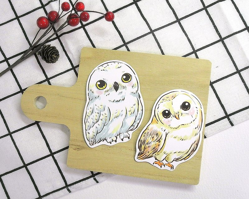 QQ silly owl waterproof sticker (2 types in total) - สติกเกอร์ - วัสดุกันนำ้ หลากหลายสี