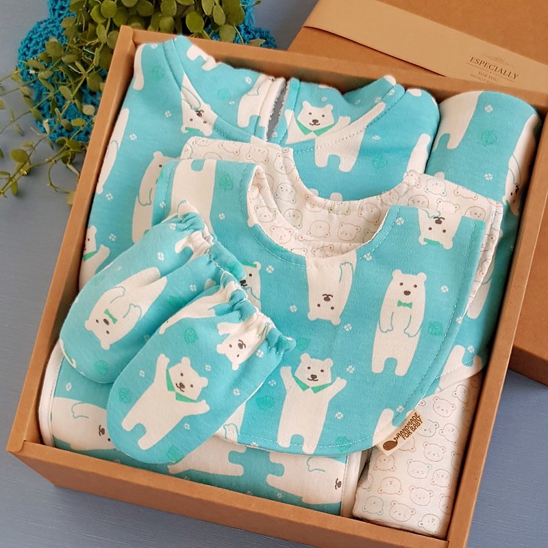 Six-piece group Mi Yueli white bear cartoon knitted cotton soft and comfortable most practical items exclusive handmade - Baby Gift Sets - Cotton & Hemp White