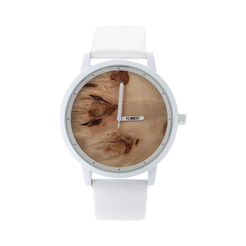 FORREST - [New] White Wood veneer White (L) - นาฬิกาผู้หญิง - หนังแท้ ขาว
