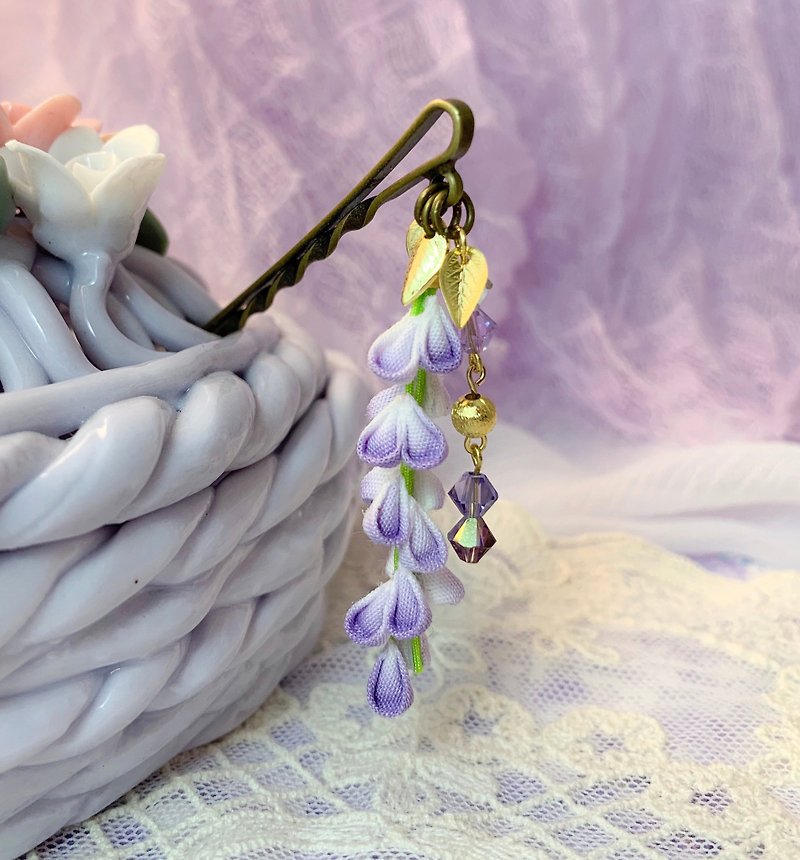 (紫藤 藤 の 花) Seiko cloth flower word hairpin purple retro elegant つ ま み fine work - Hair Accessories - Cotton & Hemp Purple
