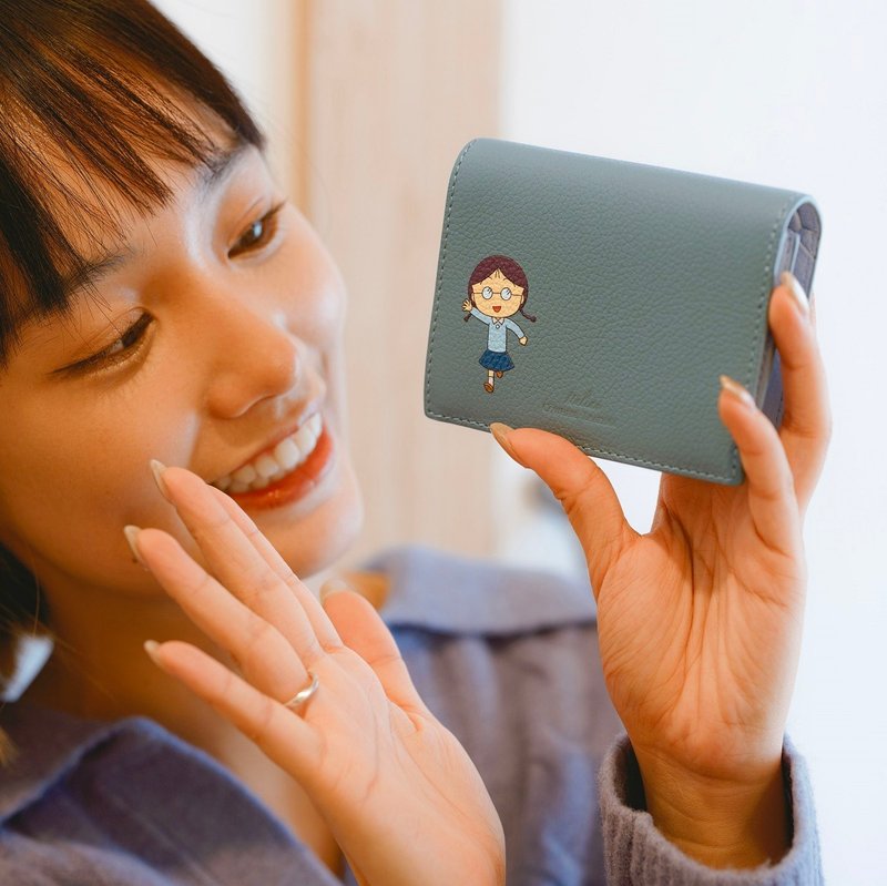 【PRE-ORDER】Samuel Ashley x Chibi Maruko Chan Bi-fold Leather Wallet - Pixie - Wallets - Genuine Leather Green