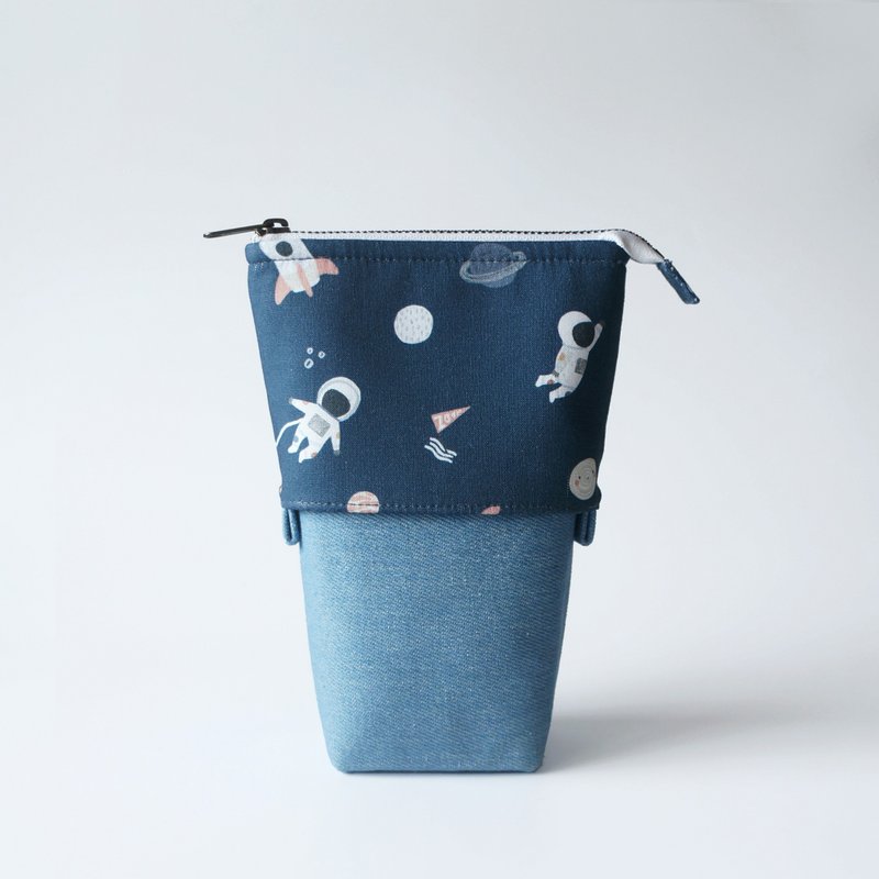 Cotton retractable pencil case #Run to space - Pencil Cases - Cotton & Hemp Blue