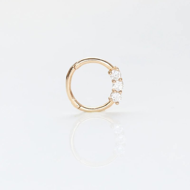 14K 三鑽無痕耳扣耳環 (單個) (內徑 8 mm) (Daith)(耳輪) - 耳環/耳夾/耳骨夾 - 貴金屬 金色