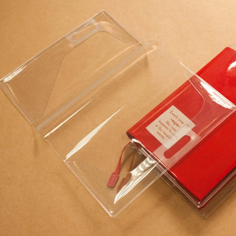 Chuyu A6/50K transparent book cover/back pocket with double pen insertion book jacket/for book jacket (with back pocket) - ปกหนังสือ - พลาสติก สีใส