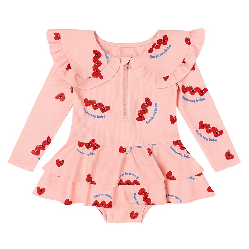 Heart Friends Ruffled Swimsuit - 嬰兒/兒童泳衣 - 聚酯纖維 粉紅色