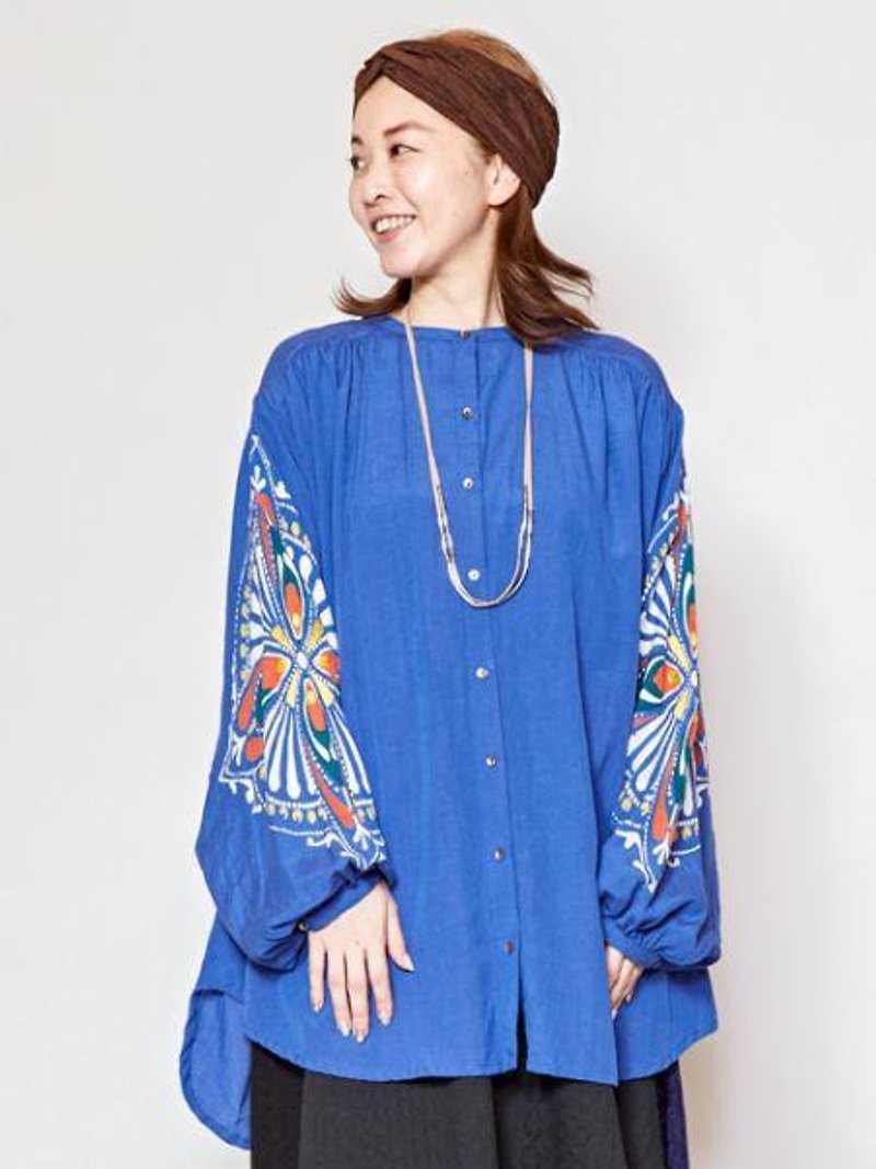 Exotic Tile Pattern Collarless Shirt - Women's Shirts - Other Materials 
