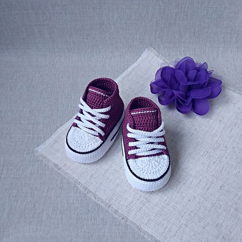 棉製新生兒針織短靴 baby knitted booties for newborns made of cotton - รองเท้าเด็ก - ผ้าฝ้าย/ผ้าลินิน หลากหลายสี