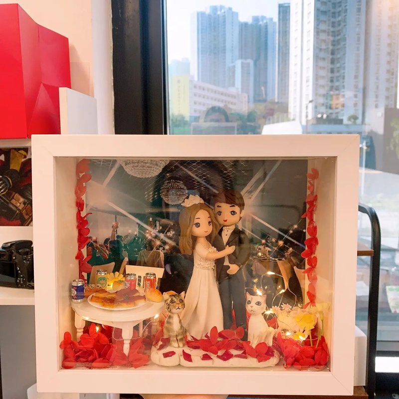 【Q版婚禮3D立體相框】婚禮場景模型 | 新人公仔紀念相框 | 結婚 - 陶藝/玻璃 - 陶 多色