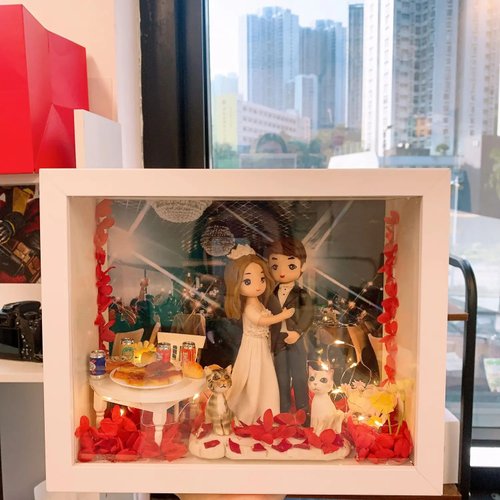 香港陶偶設計公司 CUTEFIGUREHK 【Q版婚禮3D立體相框】婚禮場景模型 | 新人公仔紀念相框 | 結婚