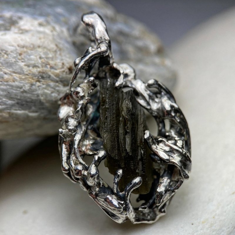 Moldavite / 捷克隕石 / 心之翼 - 項鍊 - 半寶石 綠色